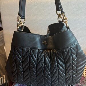 Coach Lexy Black Quilted Leather Shoulder Bag with Gold Hardware